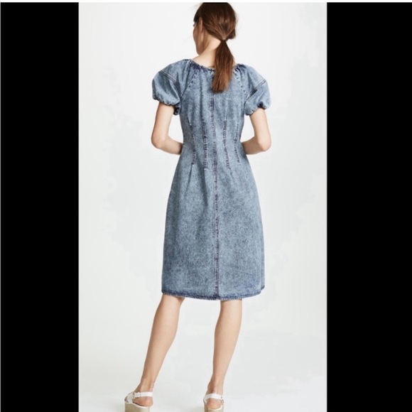SEA New York Jocelyn Acid Wash Denim Puff Sleeve Button Front w/Pockets Dress - Picture 5 of 8
